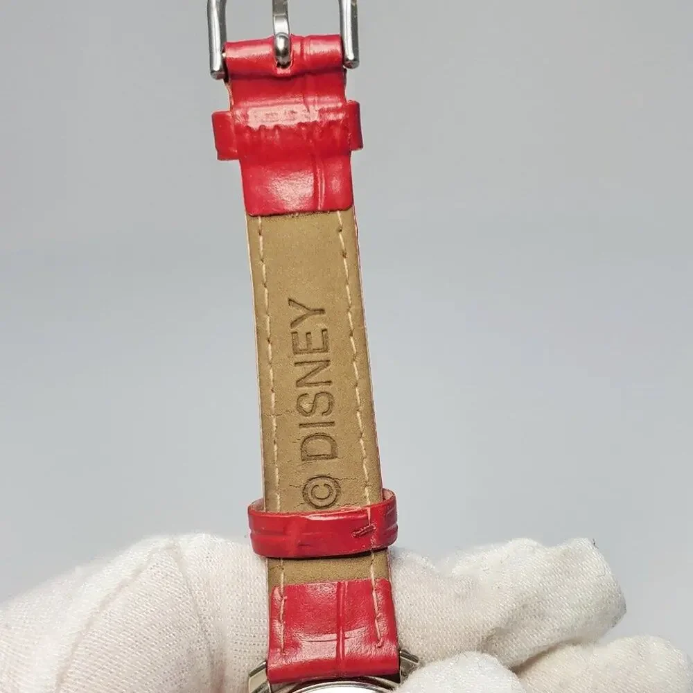 Disney Tinker Bell Holiday Quartz Watch Silver Red Leather